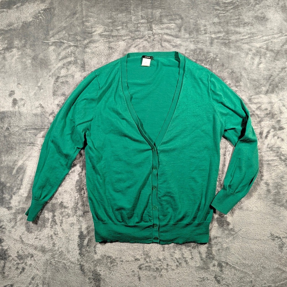 J.Crew Womens Cotton Knit V-Neck Cardigan XL Green Button Front Classic Preppy